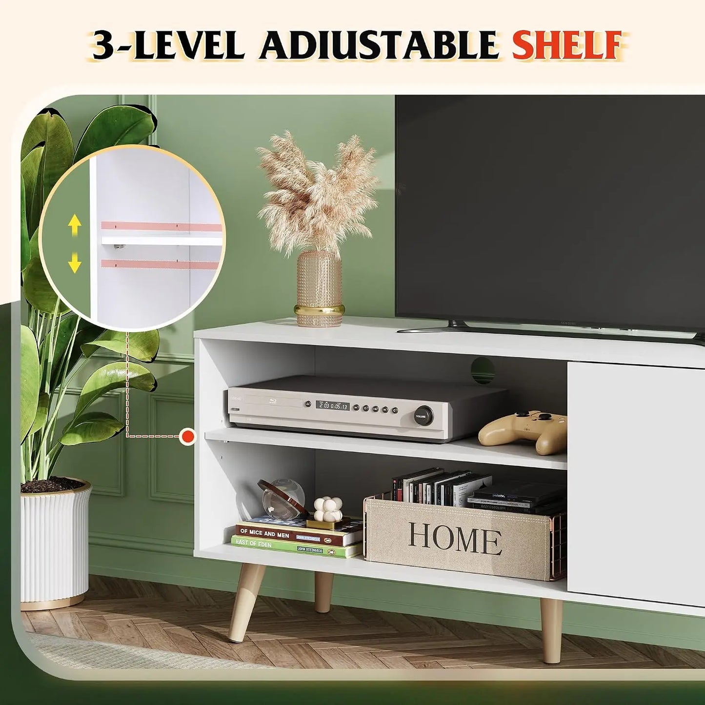 TV Stand With Storage Cabinet And Cable Management