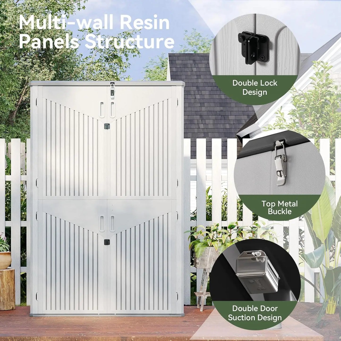 Vertical Outdoor Storage Shed Waterproof Cabinet With Floor For Garage Garden