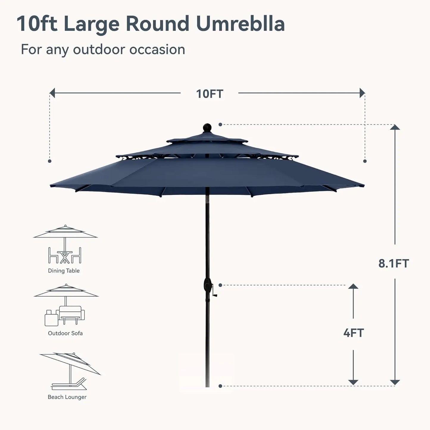 Outdoor Patio Umbrella Three Tier Vented Market Windproof UV Resistant