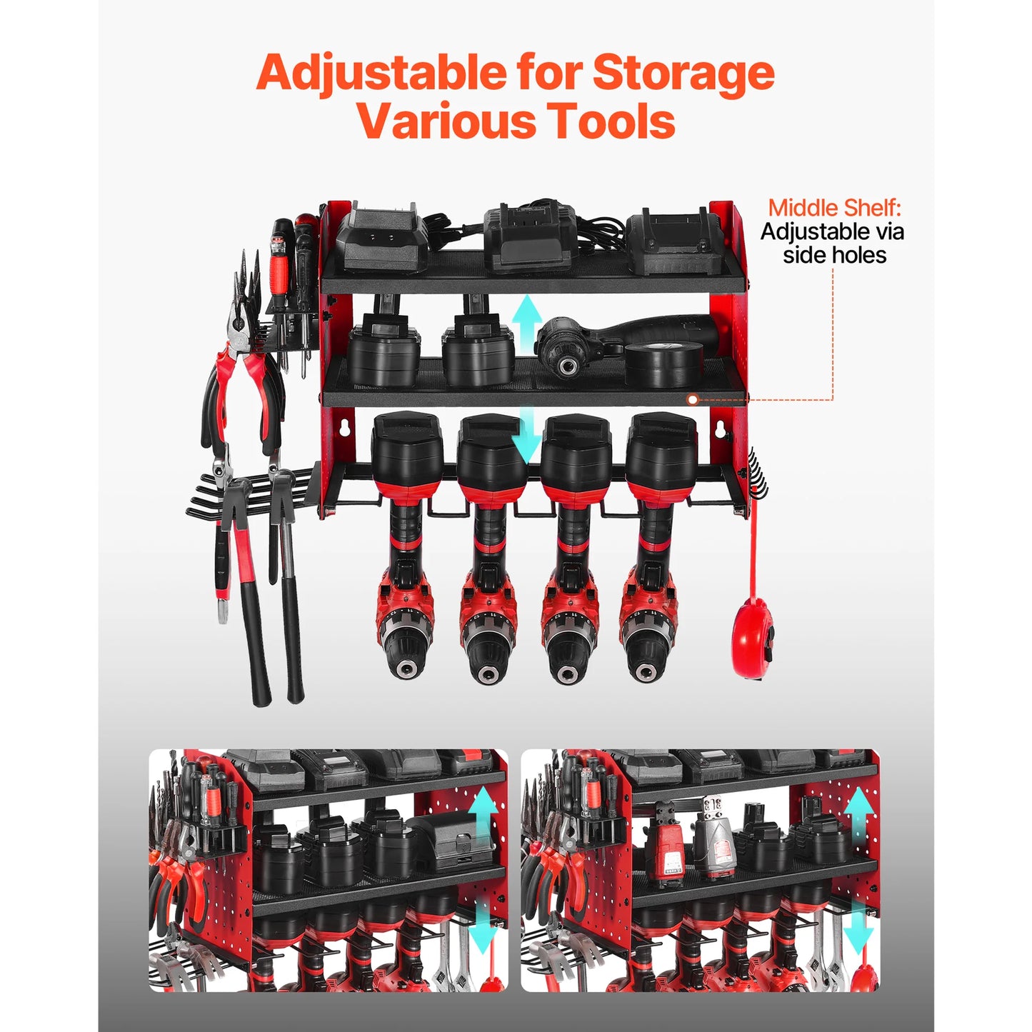 SucceBuy 3 Layer Power Tool Wall Mount Organizer Pegboard For Workshop