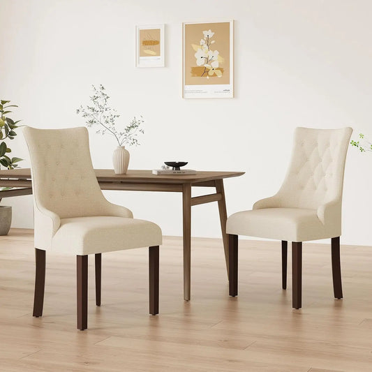 Wingback Dining Chairs Set Of 2 Tufted Upholstered Wooden Legs