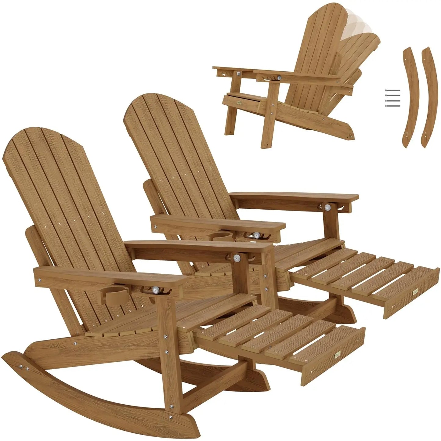 Adirondack Rocking Chairs Set With Retractable Ottoman And 5 Level Adjustment