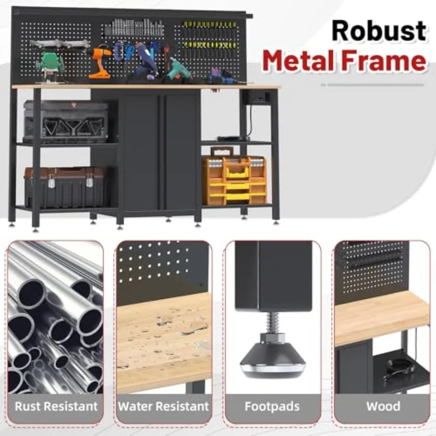 Heavy Duty Workbench And Garage Cabinet Storage System 2000 Lbs