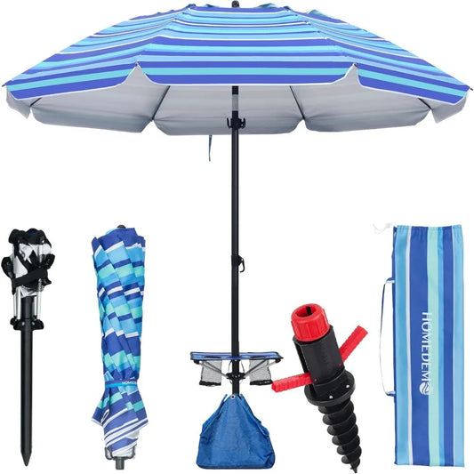 NBVCX Beach Umbrella With Sand Anchor Weight Bag Adjustable Aluminum Pole UPF 50