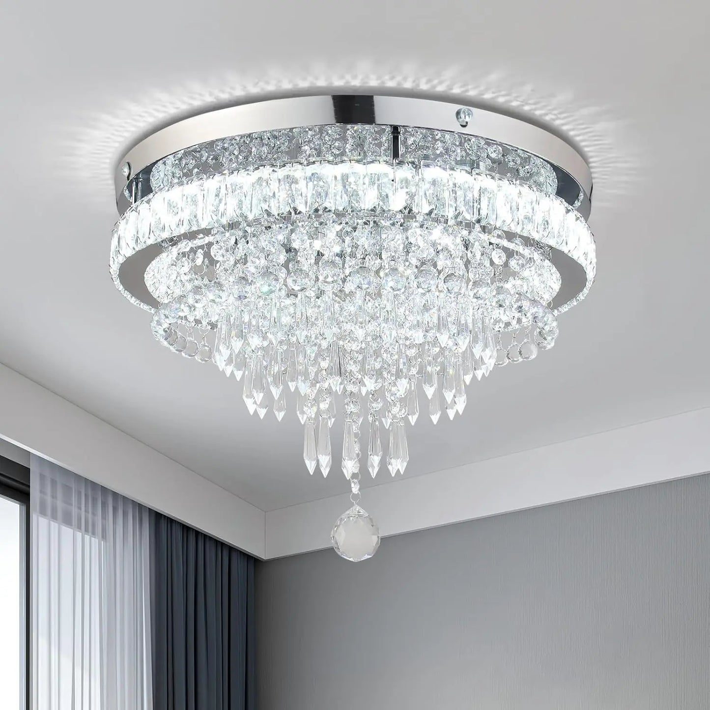 Frixchur Modern Crystal Flush Mount Chandelier Ceiling Light
