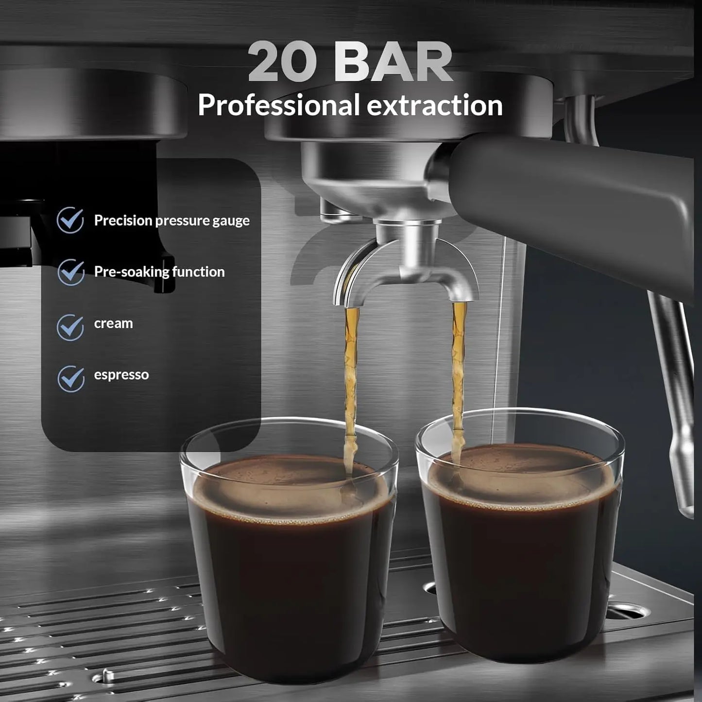 Acekool Espresso Machine With Grinder 20 Bar Semi Automatic