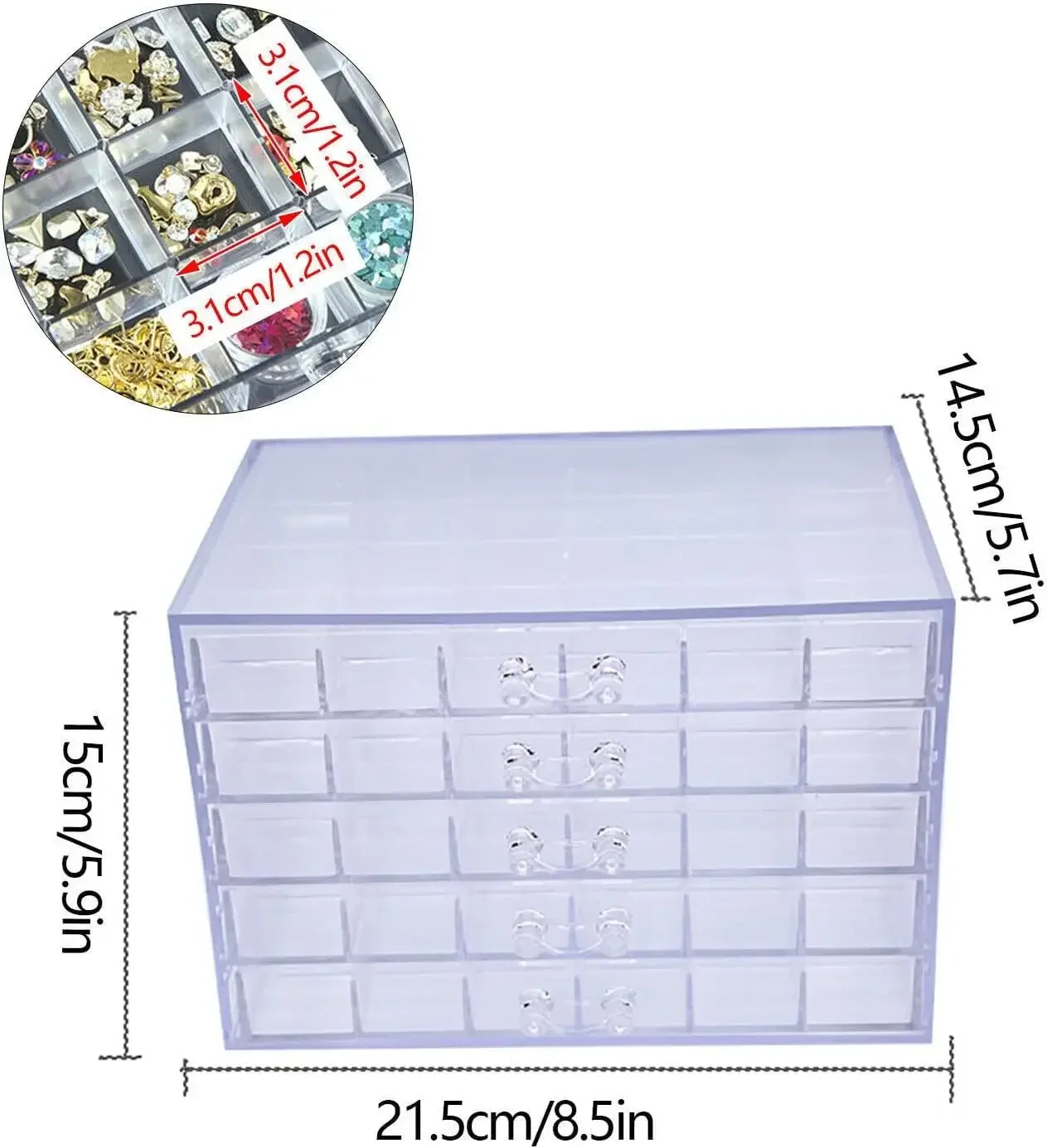 Acrylic Nail Art Organizer 120 Compartments 5 Tier Drawer Box