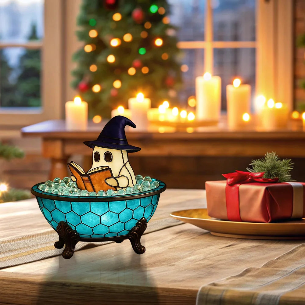 Tiffany Stained Glass Ghost Table Lamp Rechargeable Night Light