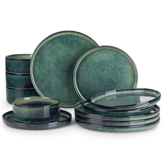 MALACASA Ceramic Dinnerware Set Reactive Glaze Vertical Edge