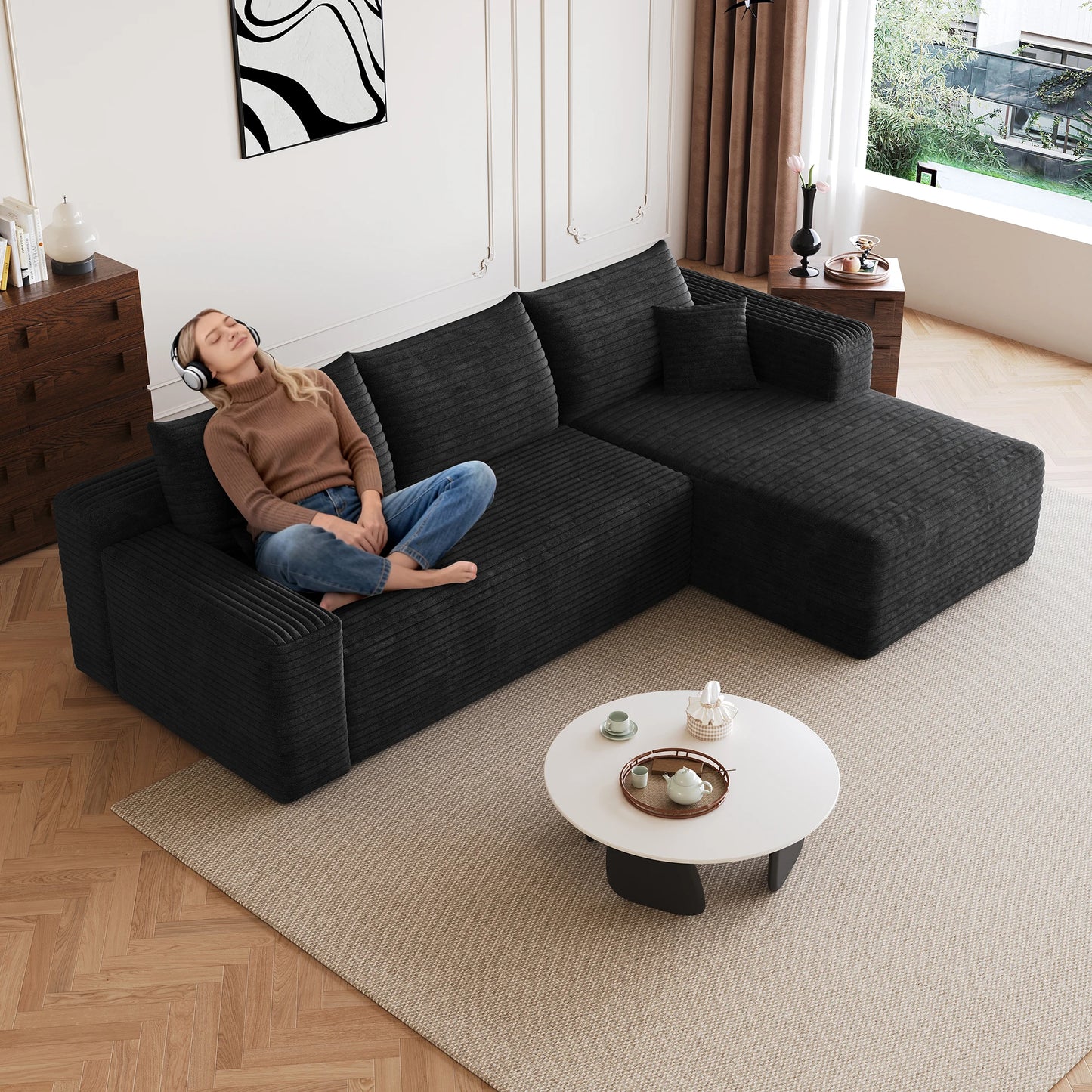 Cloud Sectional Sofa U Shaped Modular Corduroy No Assembly