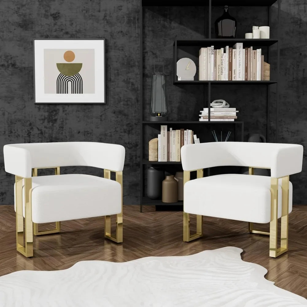 Boucle Barrel Accent Chairs Set Of 2 For Living Room