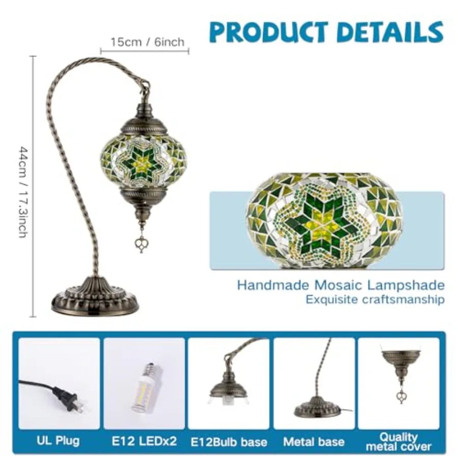 Turkish Mosaic Glass Swan Neck Lamp Bedside Tiffany Style