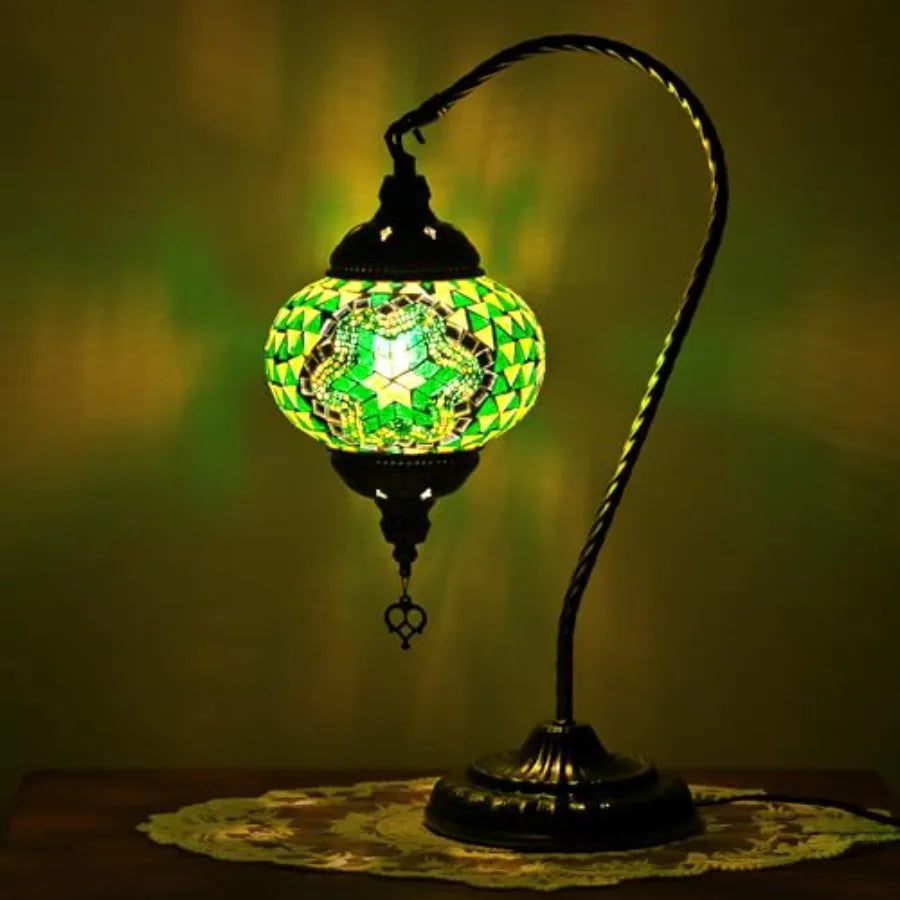 Turkish Mosaic Glass Swan Neck Lamp Bedside Tiffany Style