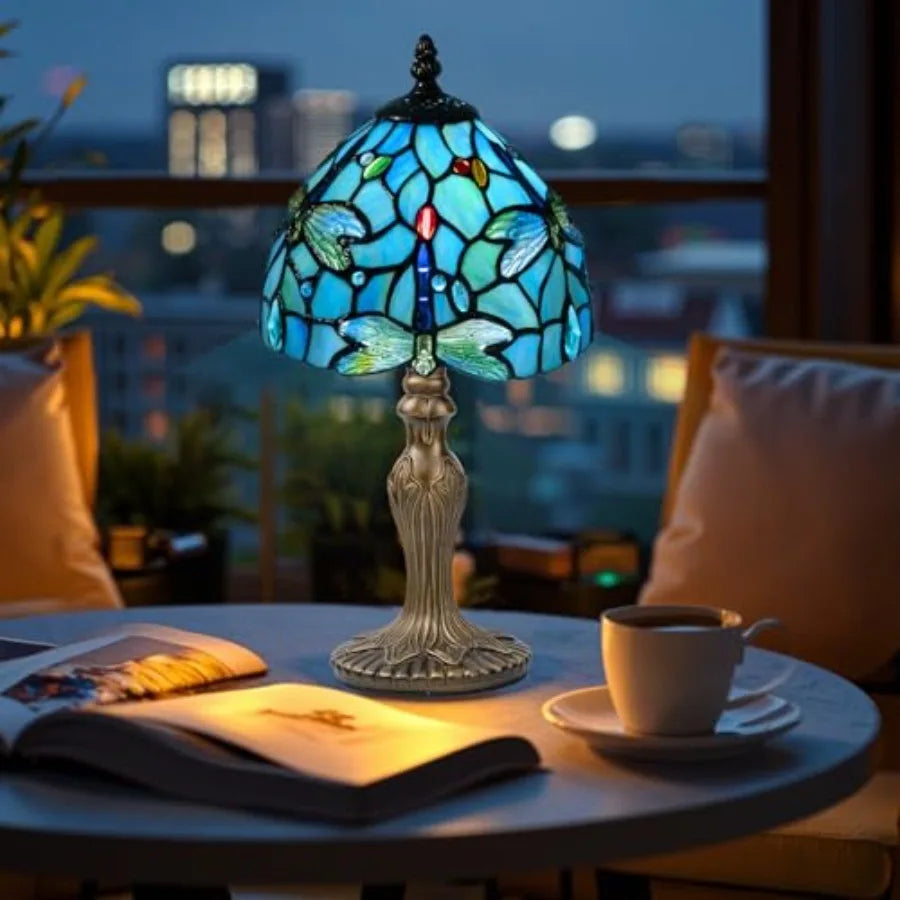 Tiffany Style Dragonfly Stained Glass Table Lamp for Bedroom and Living Room
