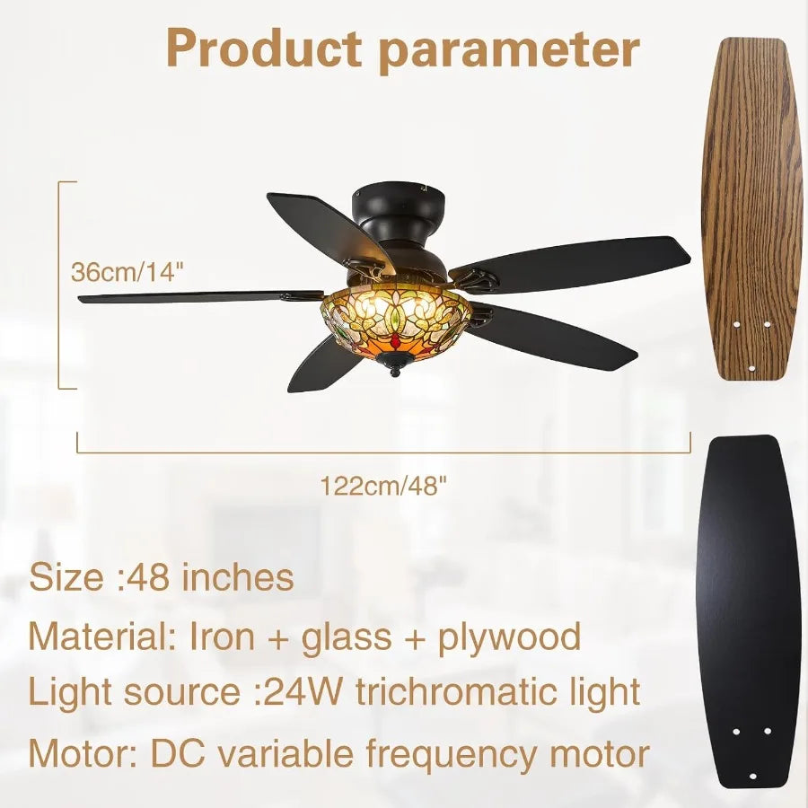 Tiffany Ceiling Fans With Lights 6 Speed Reversible Indoor