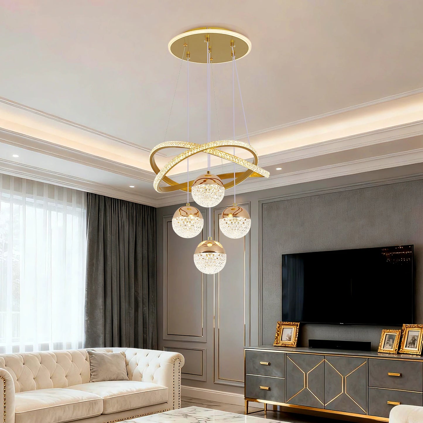 GreeLustr Modern LED Chandelier With Three LED Modes For Living Room