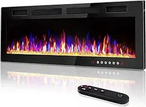 72 inch ultra-thin electric fireplace in-wall recessed and wall mounted fireplace heater,linear fireplace with multicolor flame