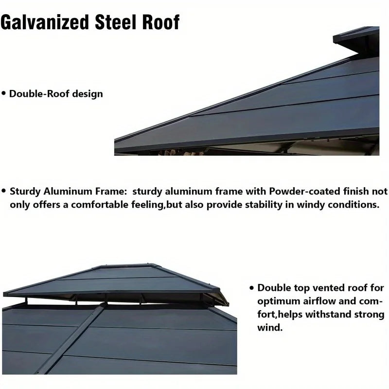 Outdoor Hardtop Gazebo Aluminum Patio Structure With Curtains Netting