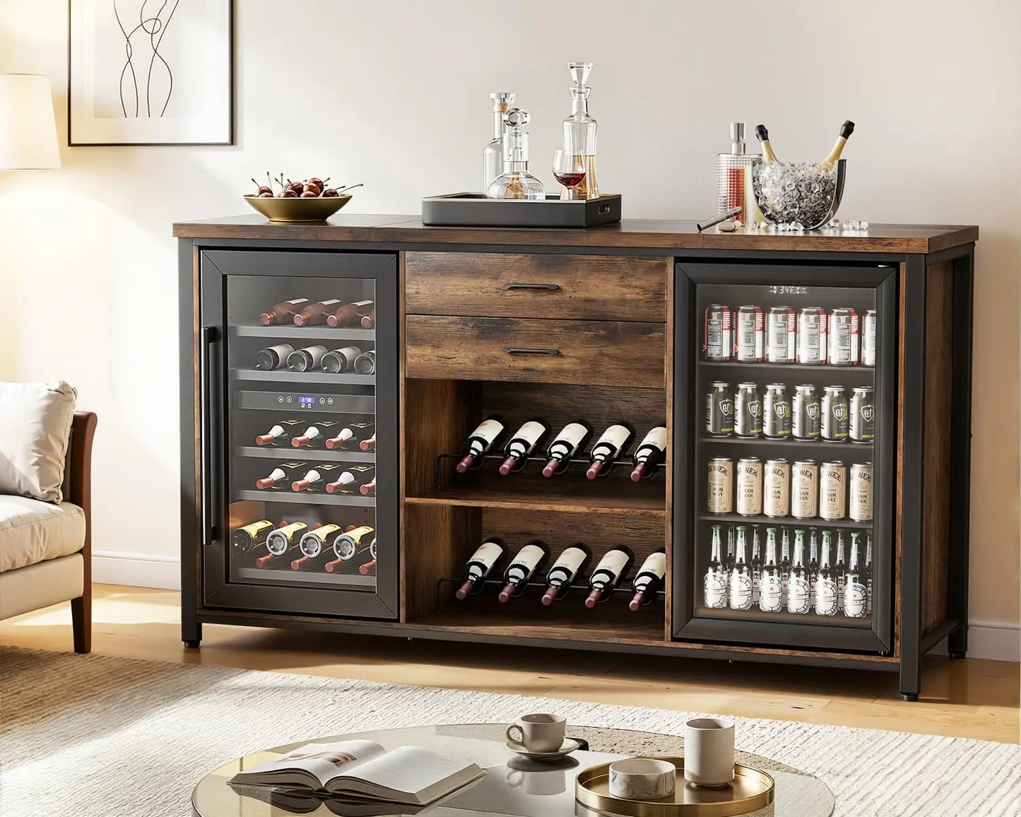 Coffee Bar Cabinet With Built In Fridge Spaces Wood Farmhouse Style