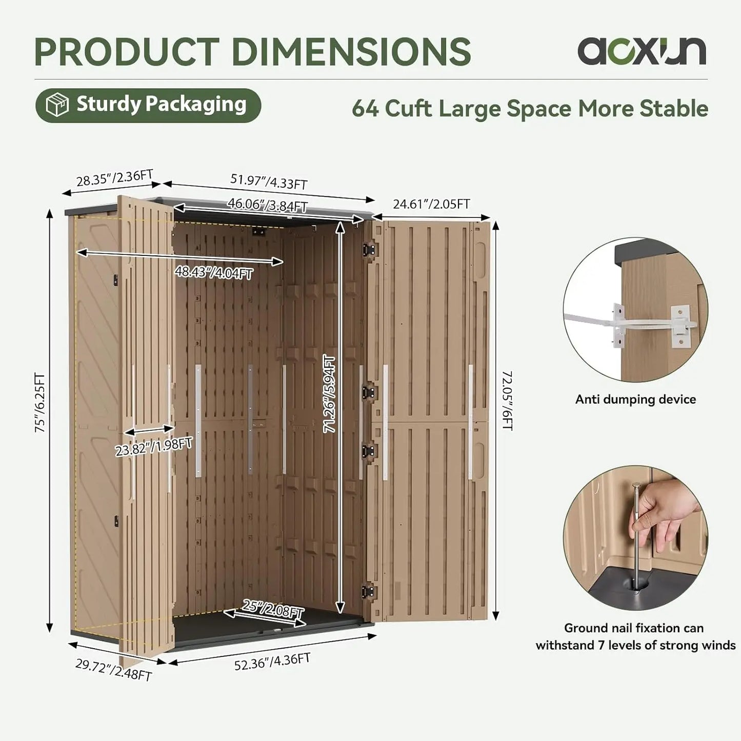 Large 64 Cu Ft Resin Outdoor Storage Shed With Floor