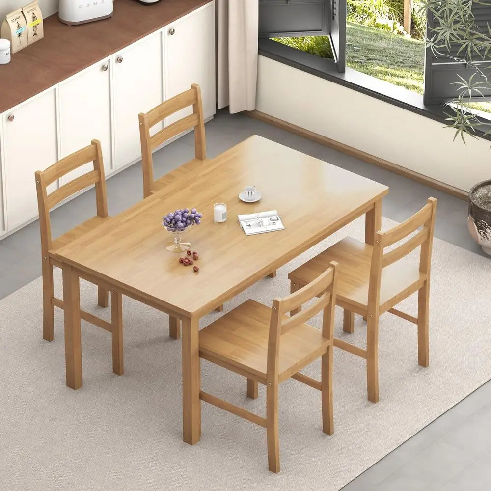 Solid Wood Modern Dining Table Set With 4 Chairs Durable