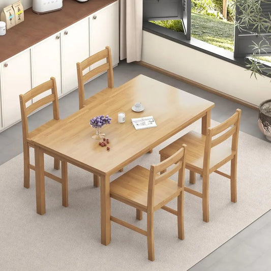 Solid Wood Modern Dining Table Set With 4 Chairs Durable