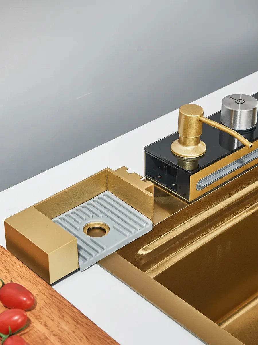 Quyanre Stainless Steel Kitchen Sink With Waterfall Design And Faucet