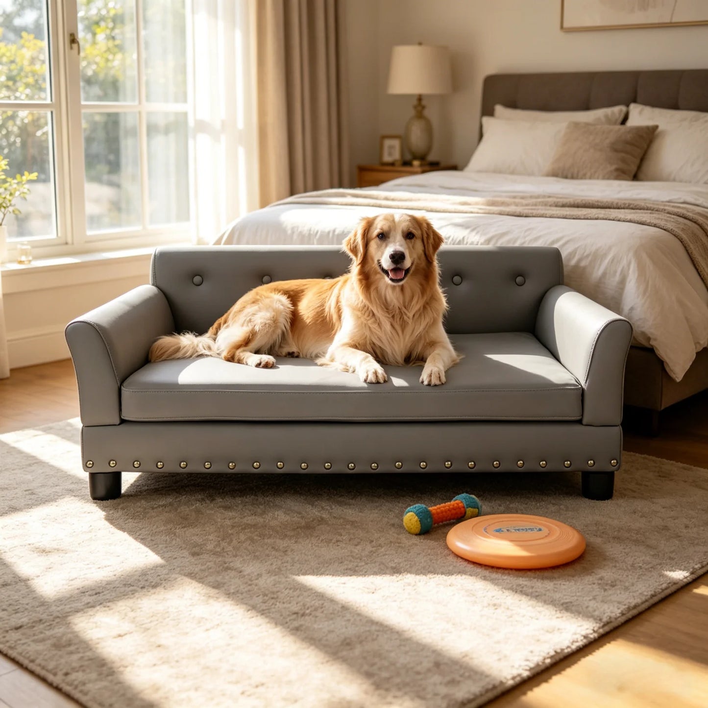 Bingopaw Elevated Microfiber Leather Dog Sofa With Removable Cushion