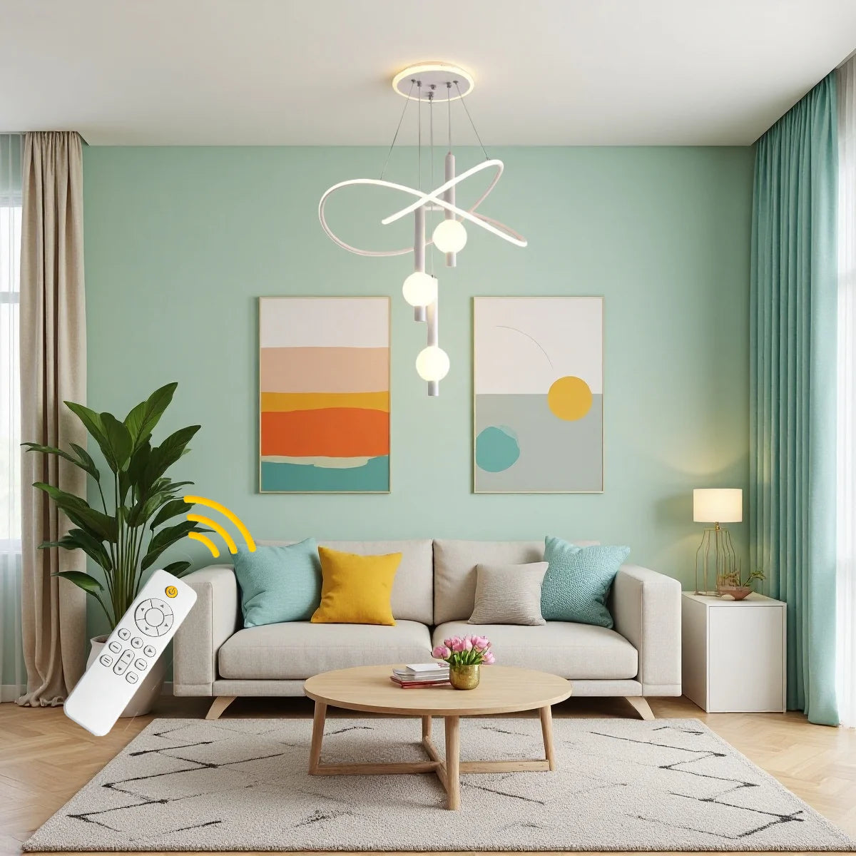 Lollipop LED Pendant Light With Remote Control Adjustable Height Dimmable