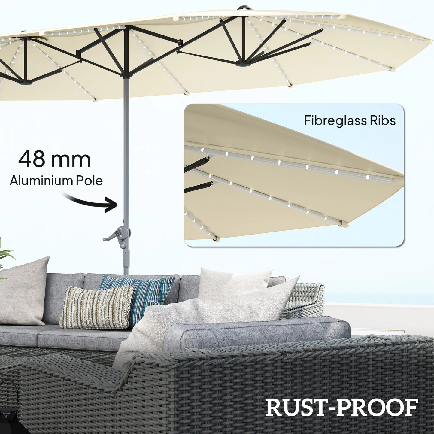 Outdoor Patio Umbrella With Built In Solar Lights UPF50Plus