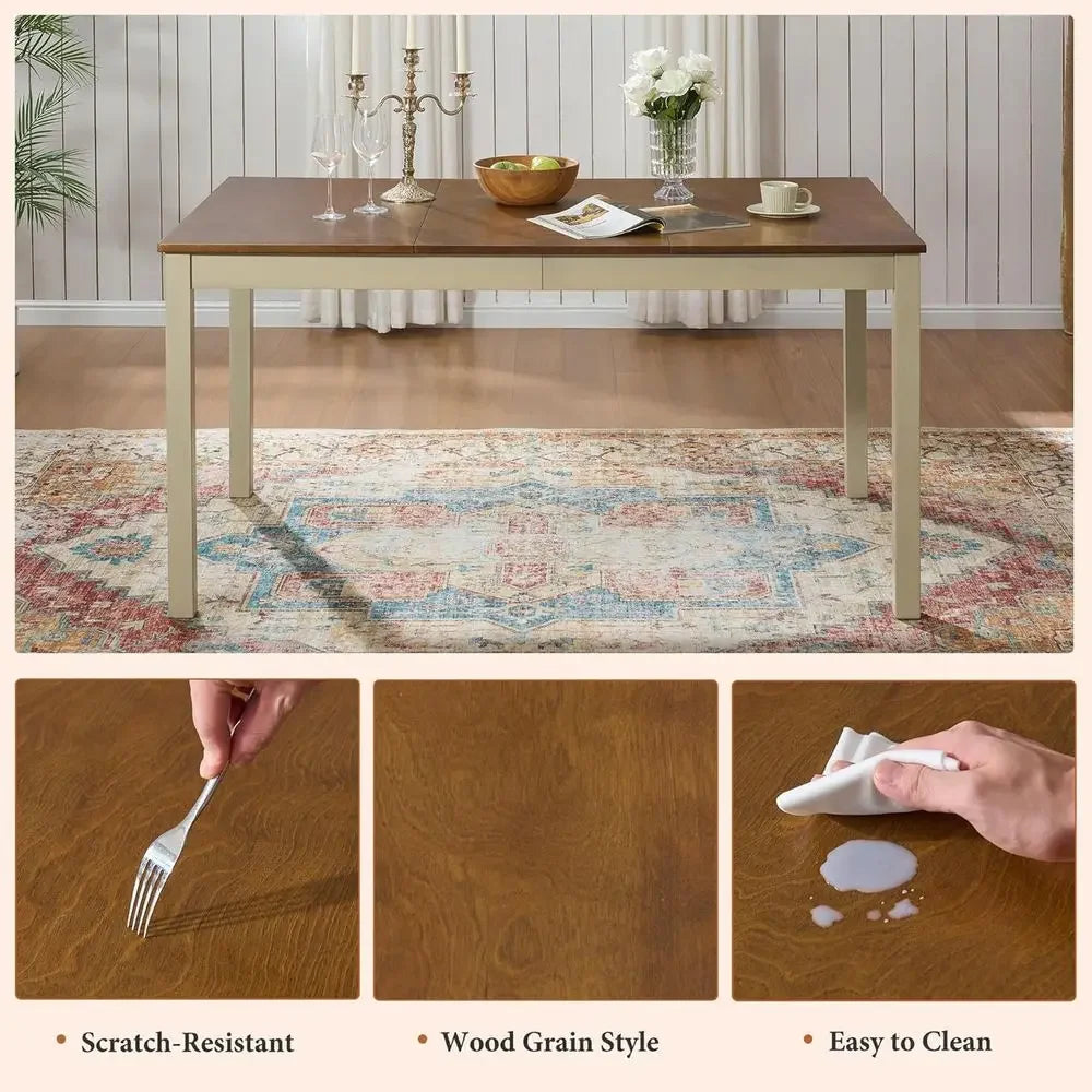 Solid Wood Dining Table Set With Six Upholstered Chairs