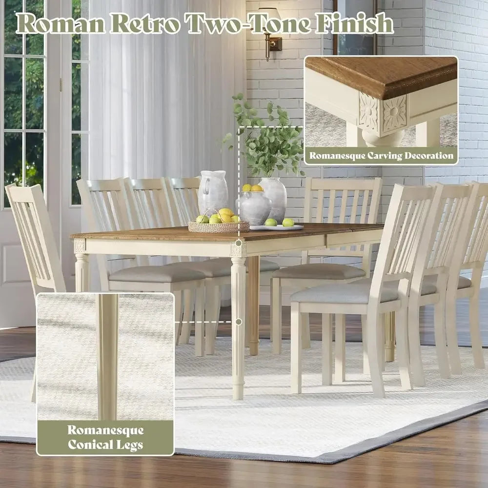 Armhouse Solid Wood Dining Table Set With Upholstered Chairs