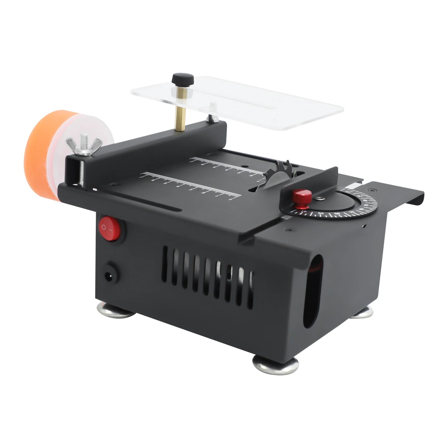 Electric Table Saw, Mini Multi-Functional Table Saw with 4 Blades & Adjustable Angle 0-90°, 6000rpm for DIY Model Wood Acrylic