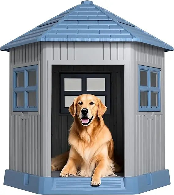 Dog House Indoor Outdoor Durable Shelter With Window Raised Floor