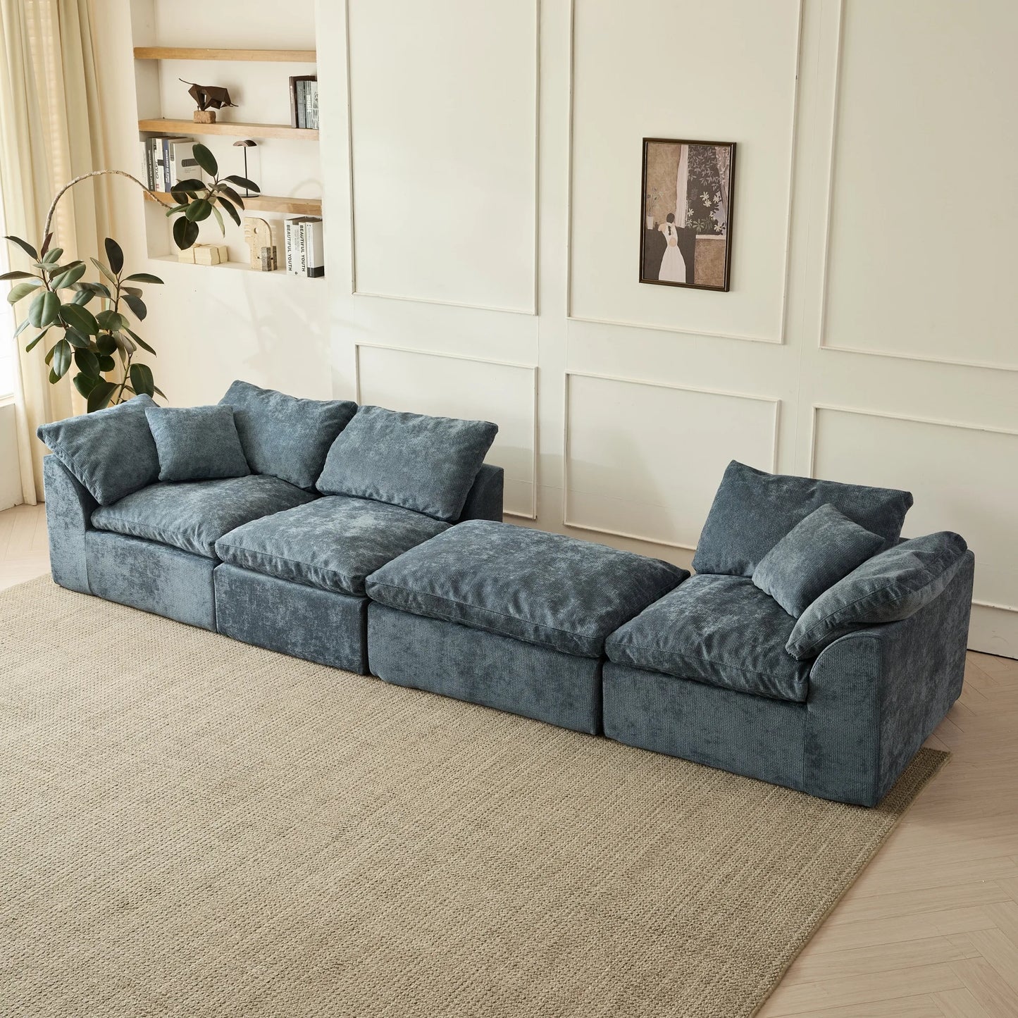 Yeflixvrau Modern Cloud L Shaped Chenille Seater Sectional Sofa Ottoman
