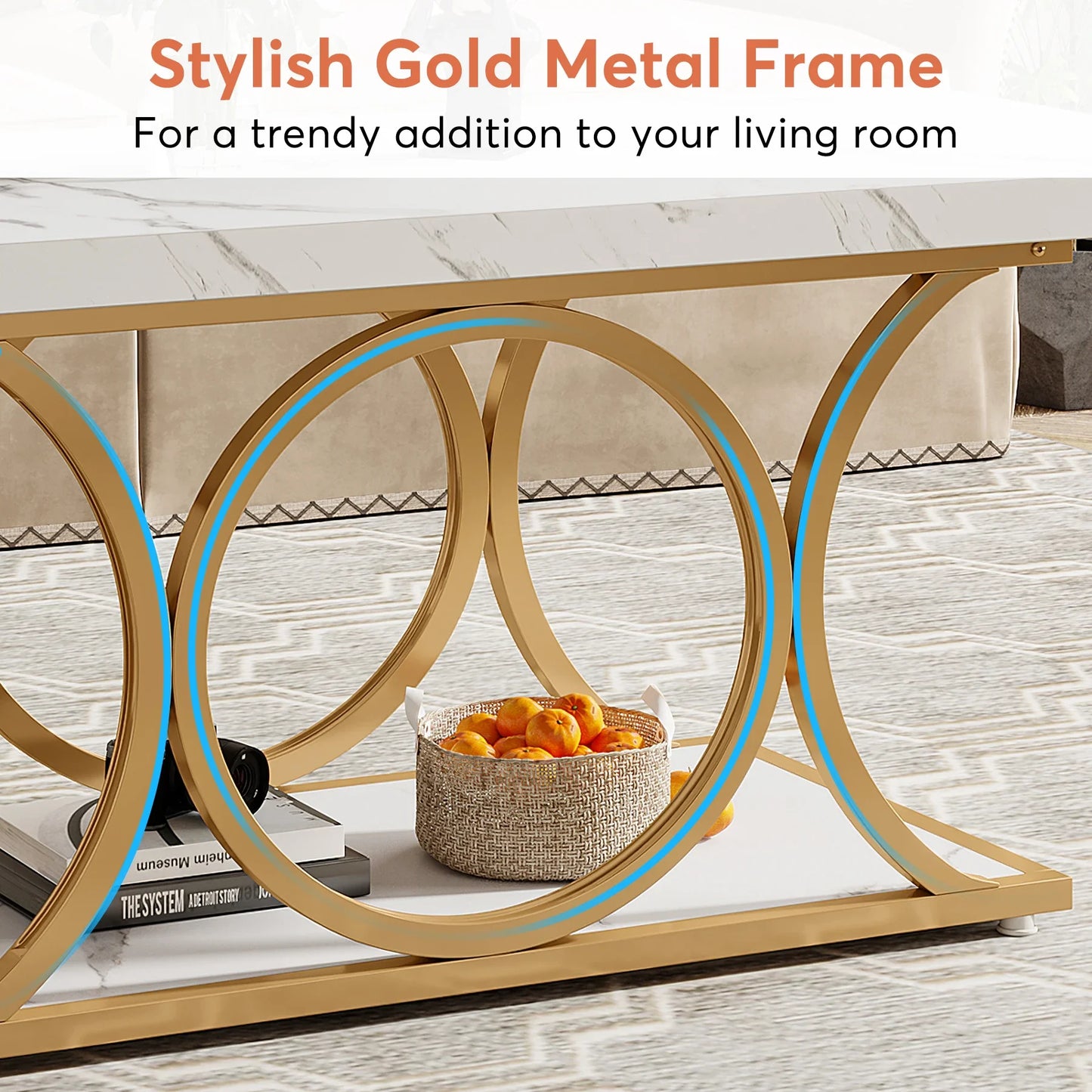 Tribesigns Rectangle Coffee Table Modern Faux Marble Wood