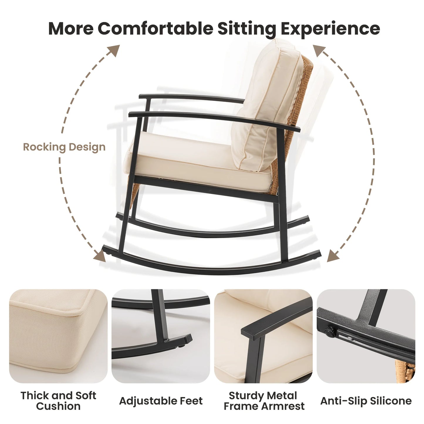 PIYRQ Rattan Rocking Chair Set Outdoor Patio Garden 3 Piece
