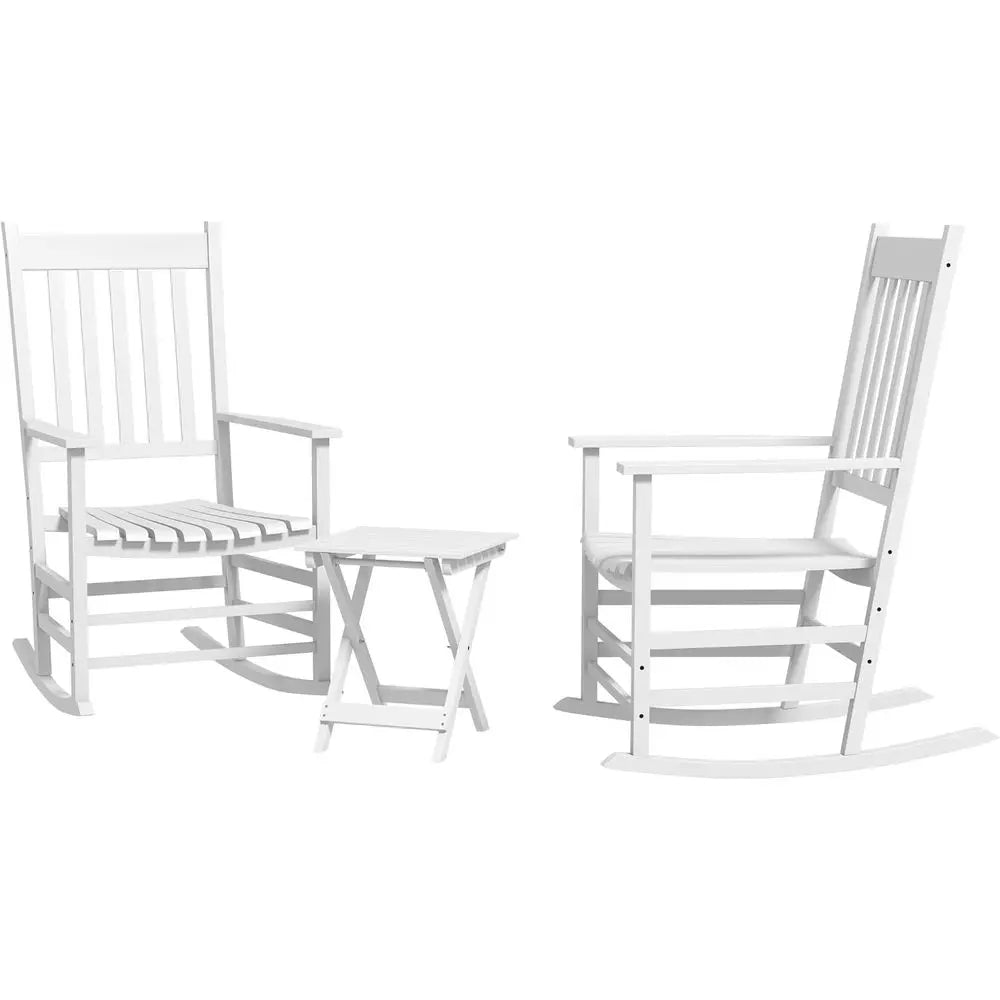 Two Piece White Wooden Outdoor Rocking Chair Set