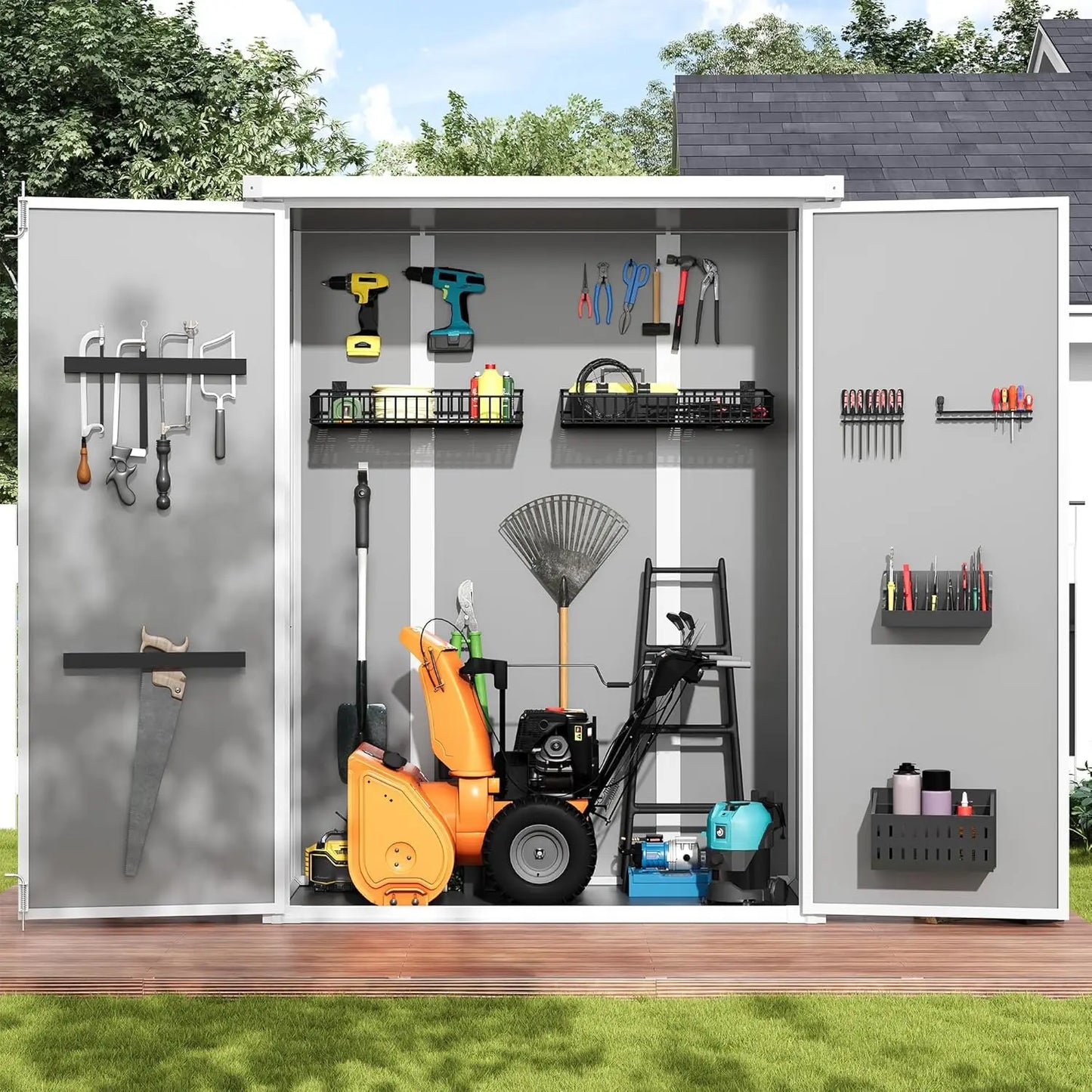 Waterproof Resin Vertical Storage Shed For Patio Garden Tools