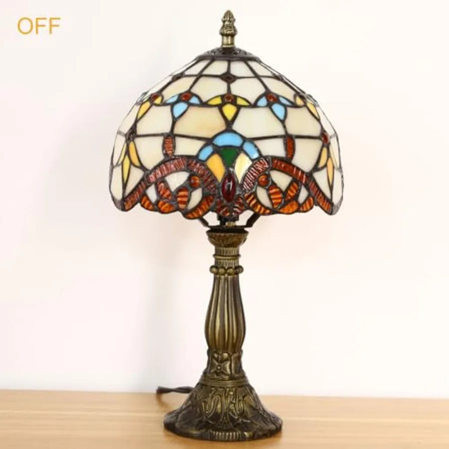Tiffany Style Table Lamp Baroque Stained Glass Bedside Nightstand