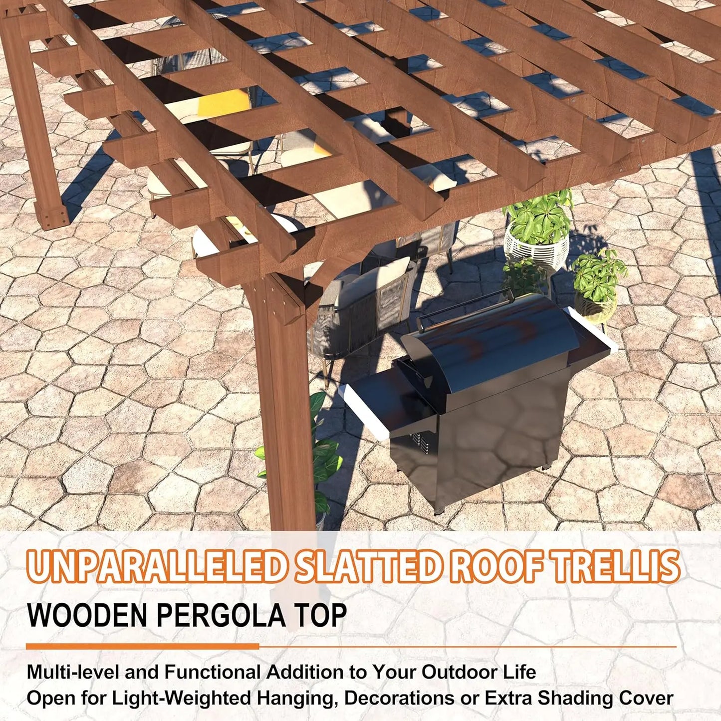 Cedar Wood Pergola Gazebo With Flat Top Ground Stakes Backyard