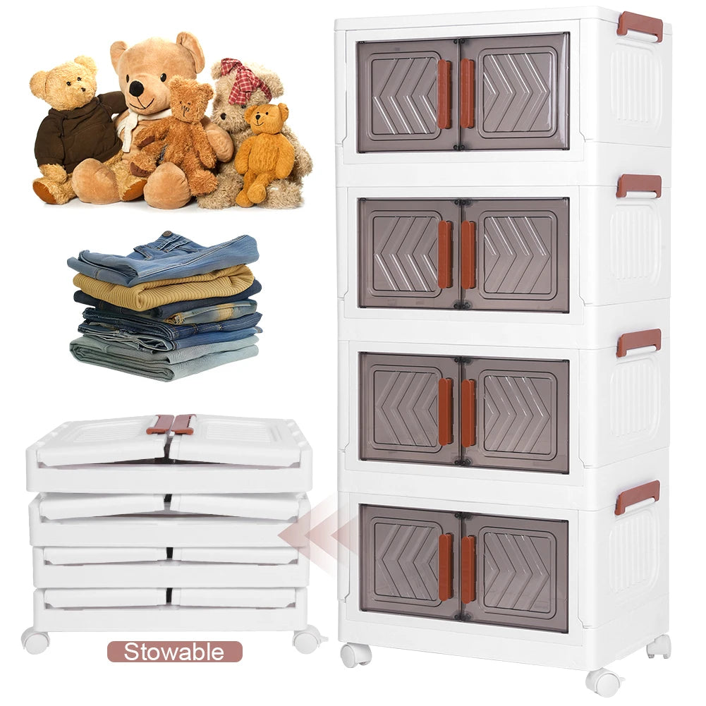 APWIKOGER 4 Tier Foldable Storage Bins With Doors And Wheels