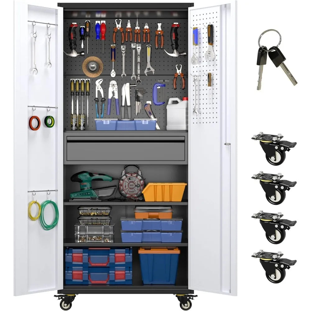 Garage Storage Cabinet On Wheels, Metal Tool Cabinet With Drawer