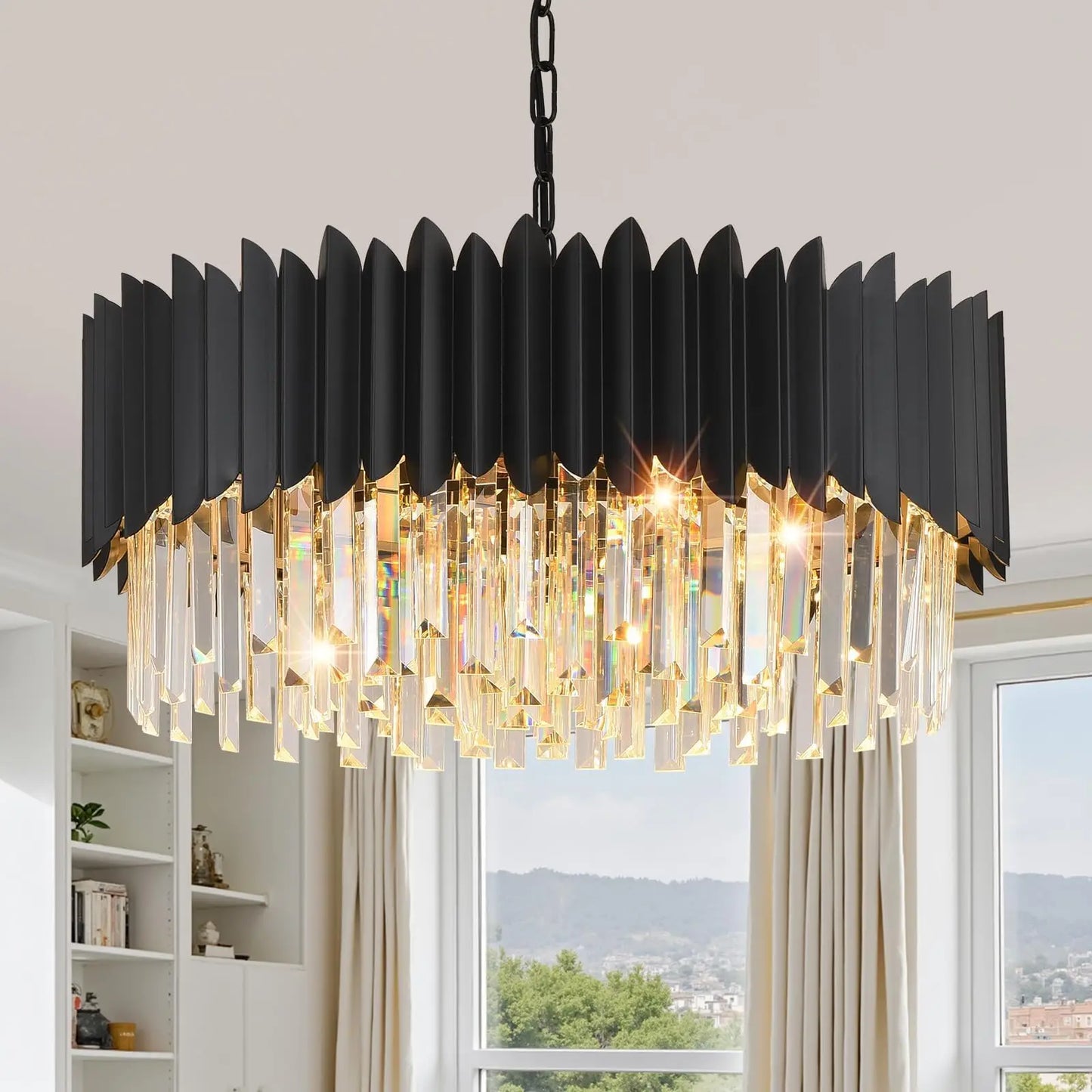 Height Adjustable Crystal Chandelier Semi Flush Mount Light