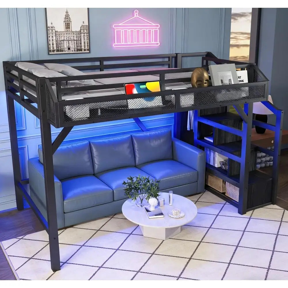 Modern Loft Bed With Storage Steps Wardrobe And Shelves
