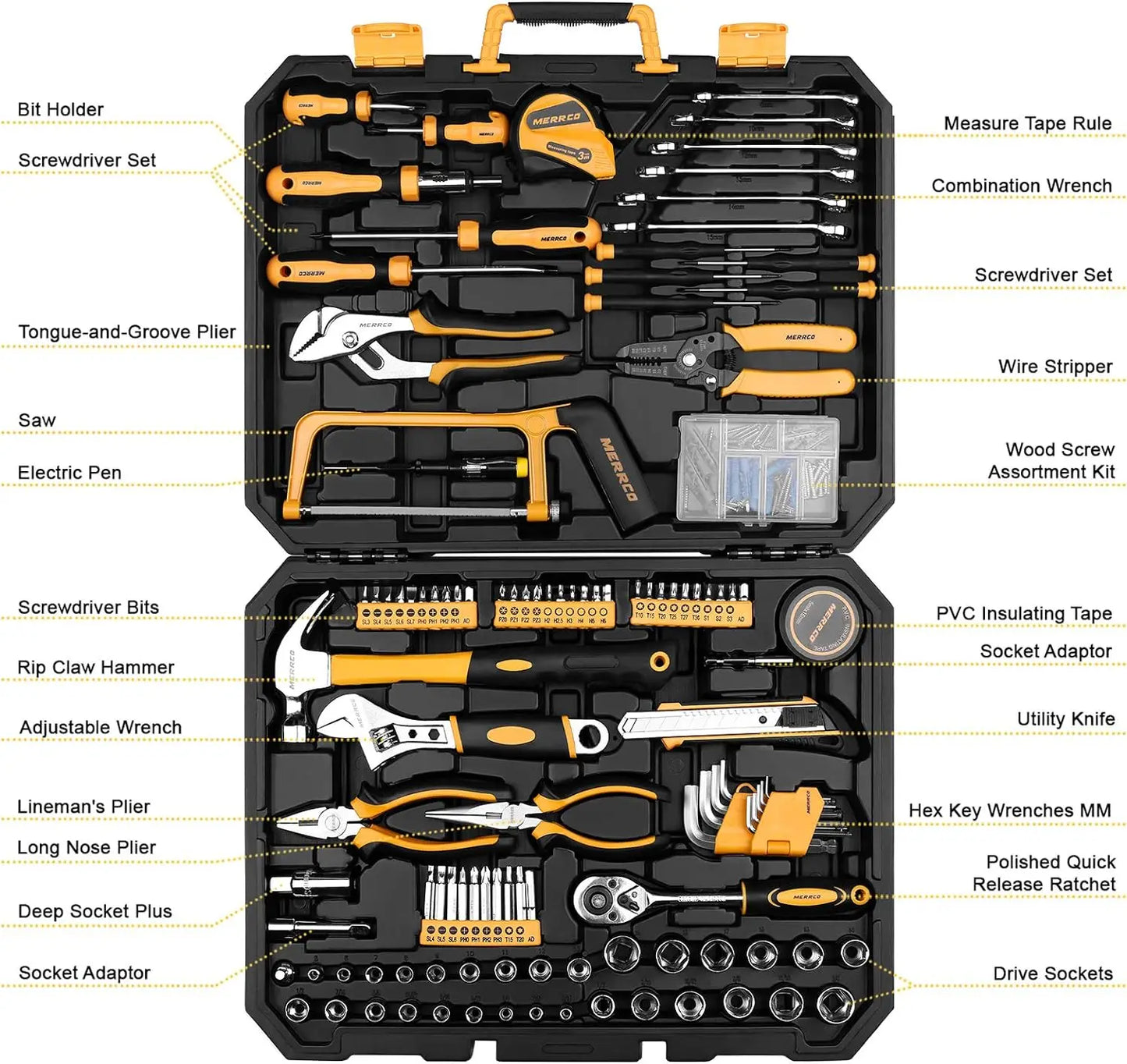 DEKO 198 Piece Home Repair Tool Kit With Household Tools