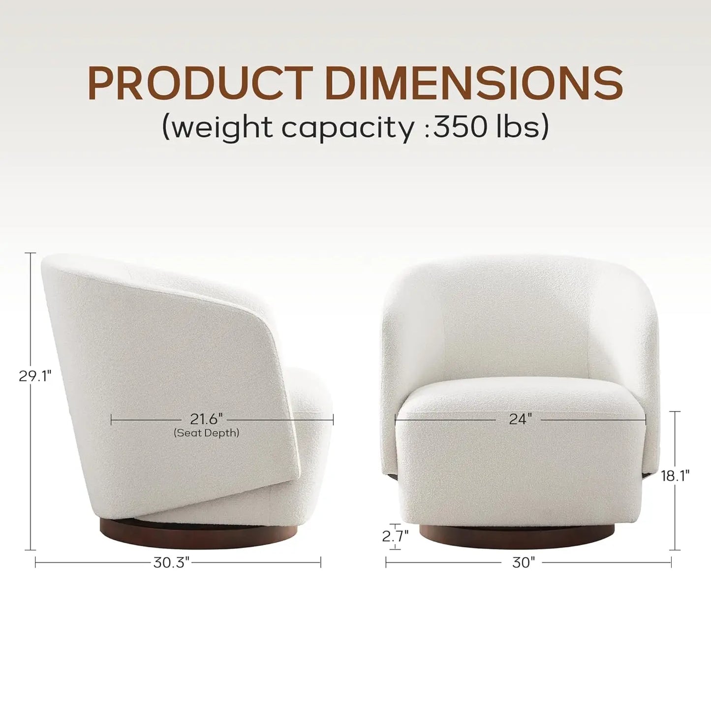 Boucle Swivel Accent Chair 360 Degree Upholstered Armchair Rubberwood Base
