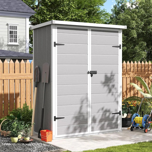Waterproof Resin Vertical Storage Shed For Patio Garden Tools