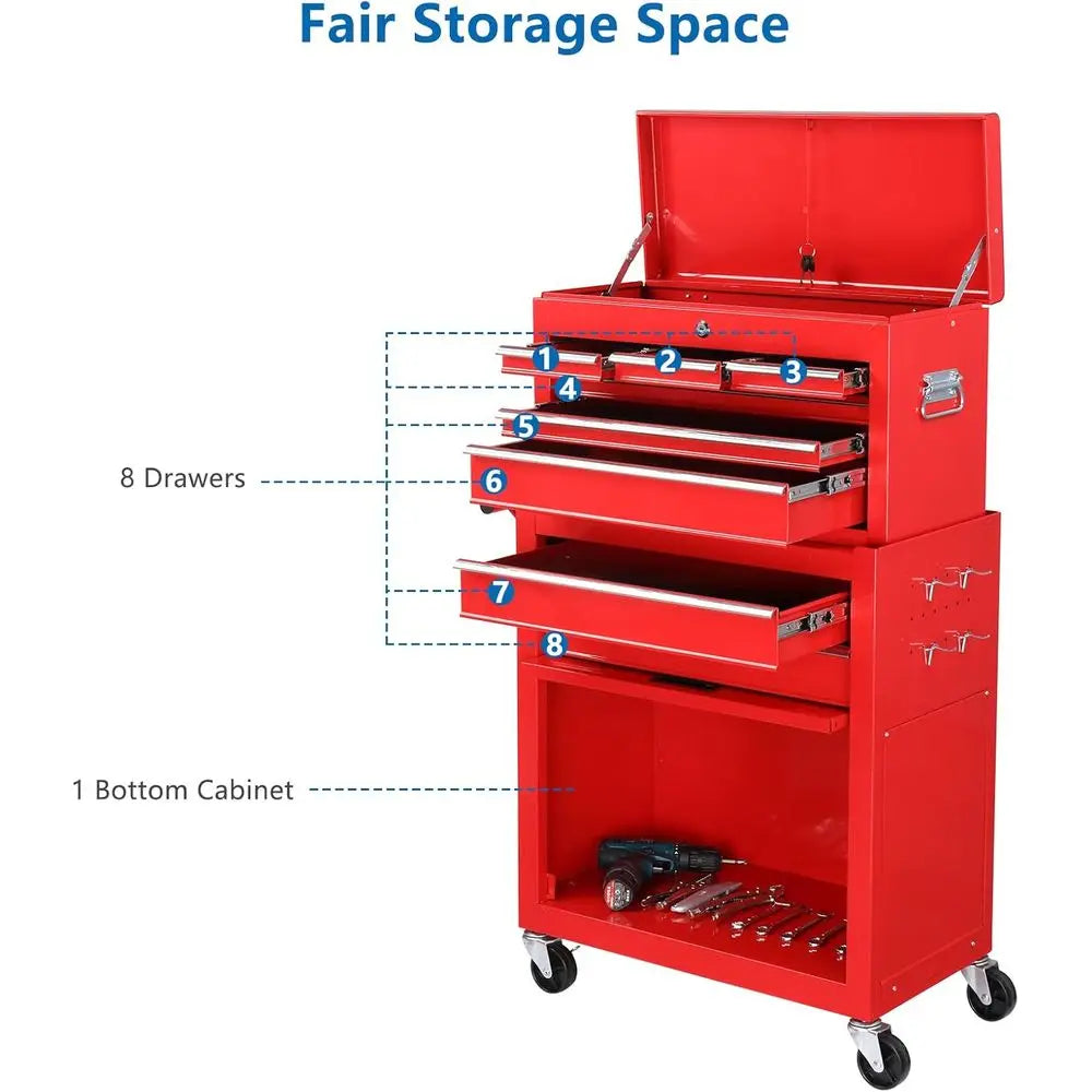 Portable Rolling Tool Chest With Detachable Top For Garage Workshop