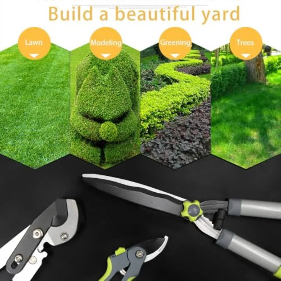 Garden Loppers Pruning Shears, Updated 3PCS Hedge Clippers Combo Set, Branch Cutter with Compound Action, Chops Thick High Bran